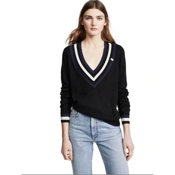 Scotch & Soda Varsity V-Neck Sweater M Black Cream Navy Sparkle Detail $148 - Picture 1 of 6